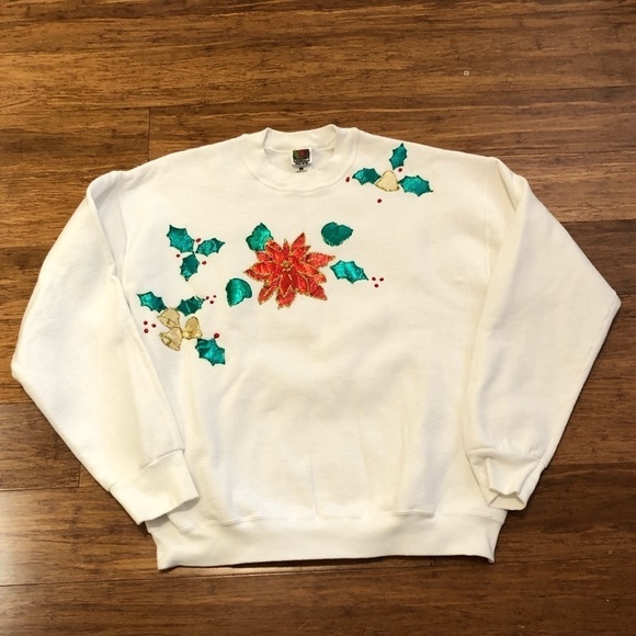 Vintage Christmas white pointsettia sweatshirt - Picture 5 of 12